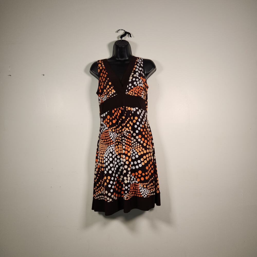 TABOO Knee Length Dress Women Large Orange Brown Babydoll Mod Retro 70s Vintage